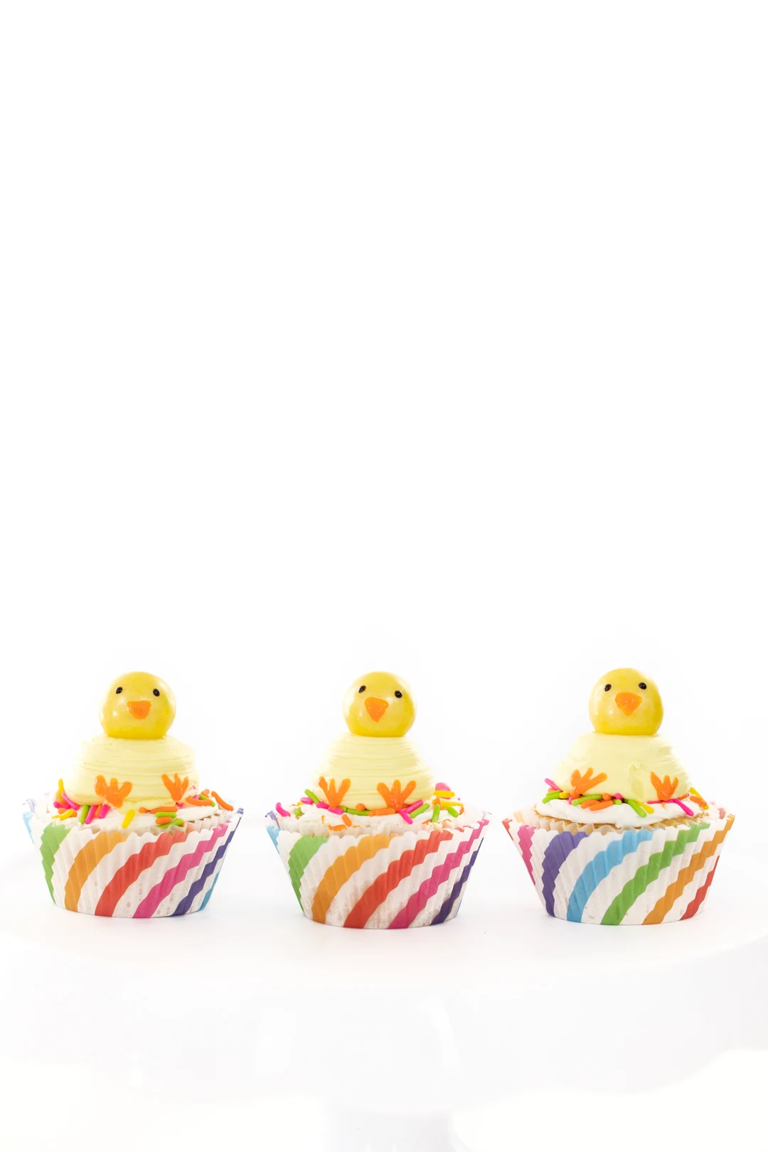 three easter chick cupcakes