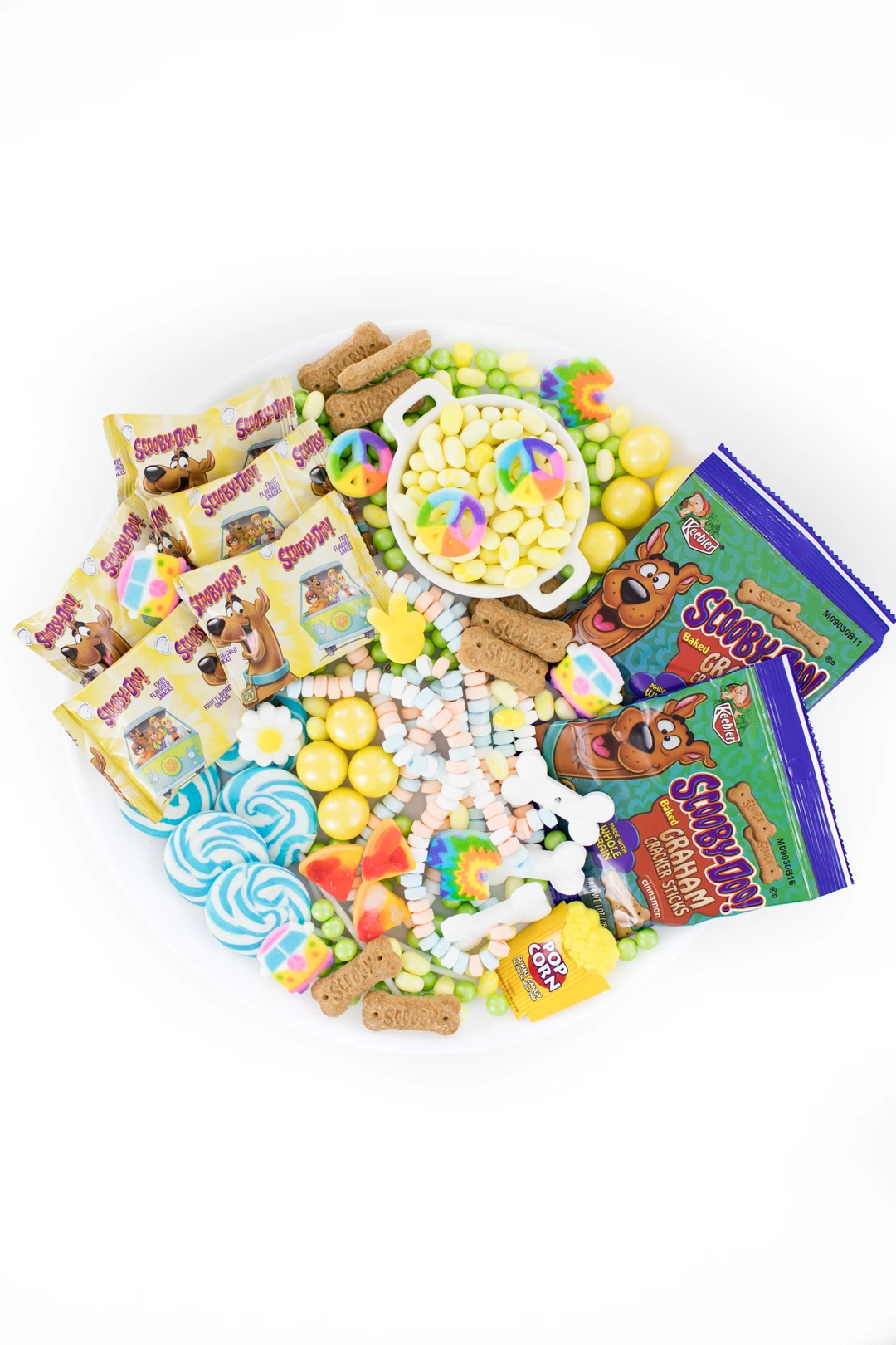 candy tray with Scooby Doo snacks