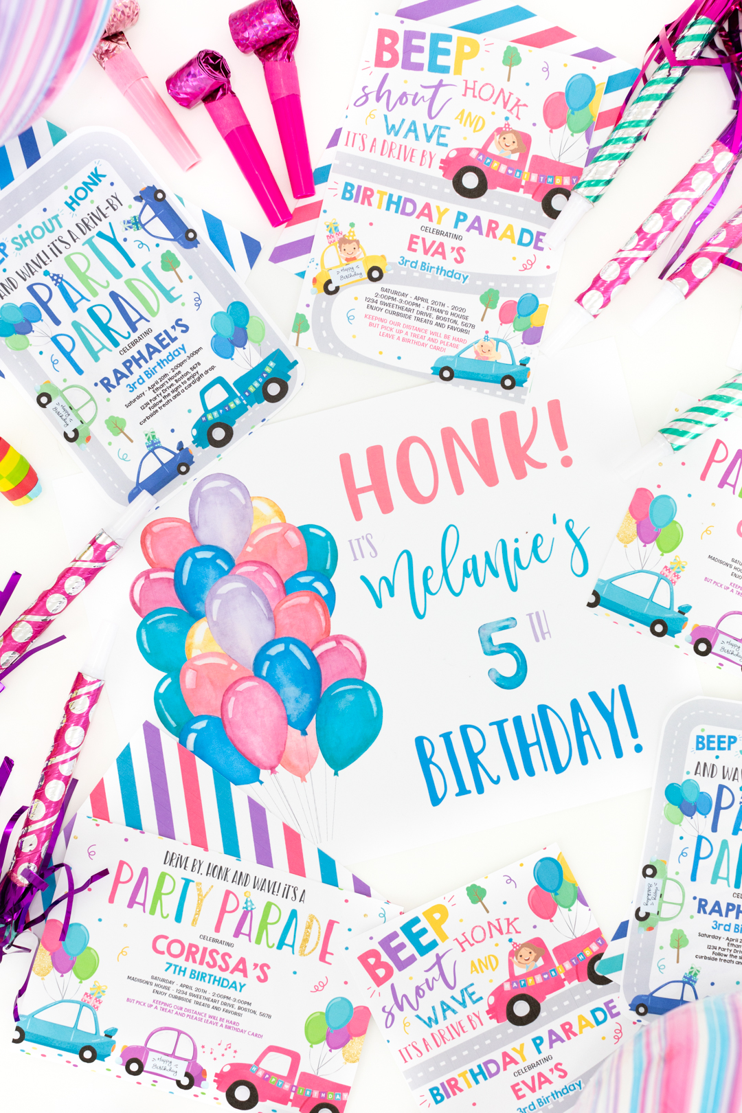 Car Parade Printed Invitations