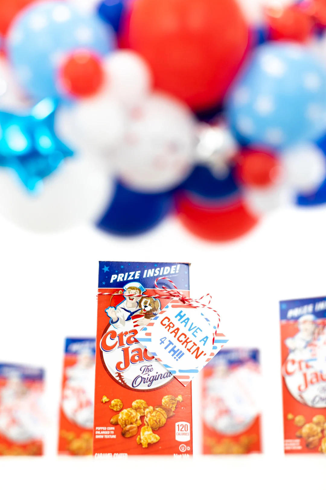 4th of july party with cracker jack boxes