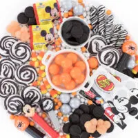 halloween themed candy board with mickey mouse theme