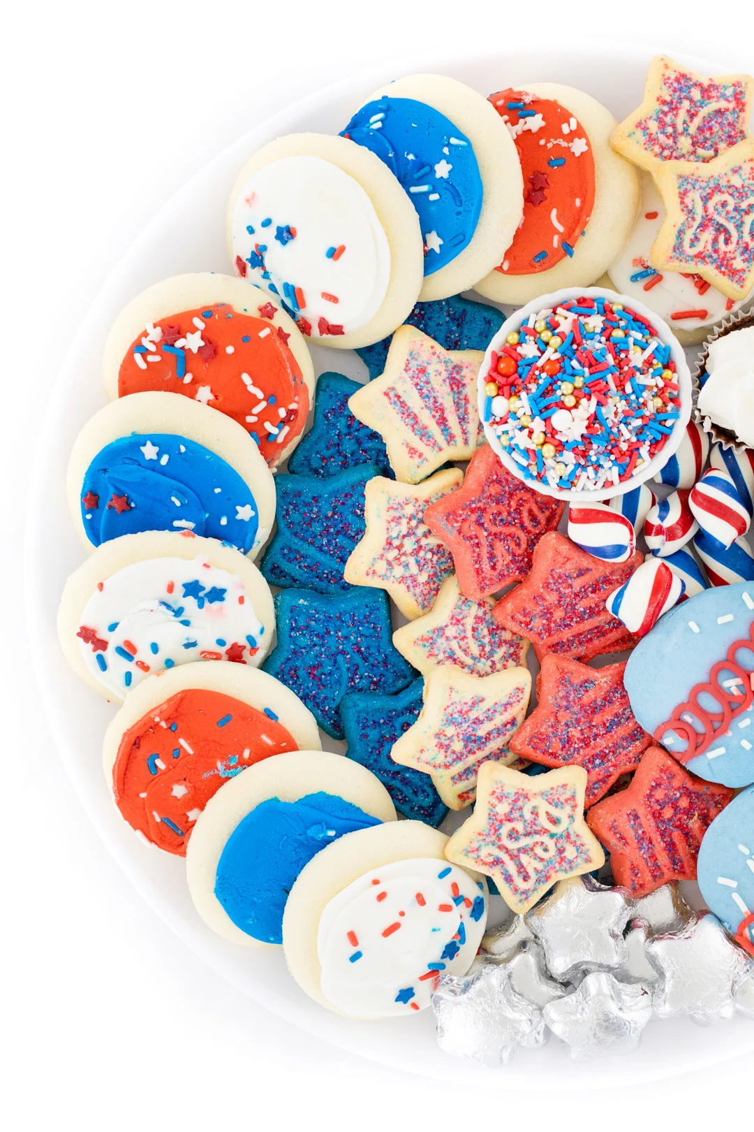Cookies and treats decorated for patriotic holidays like 4th of july.