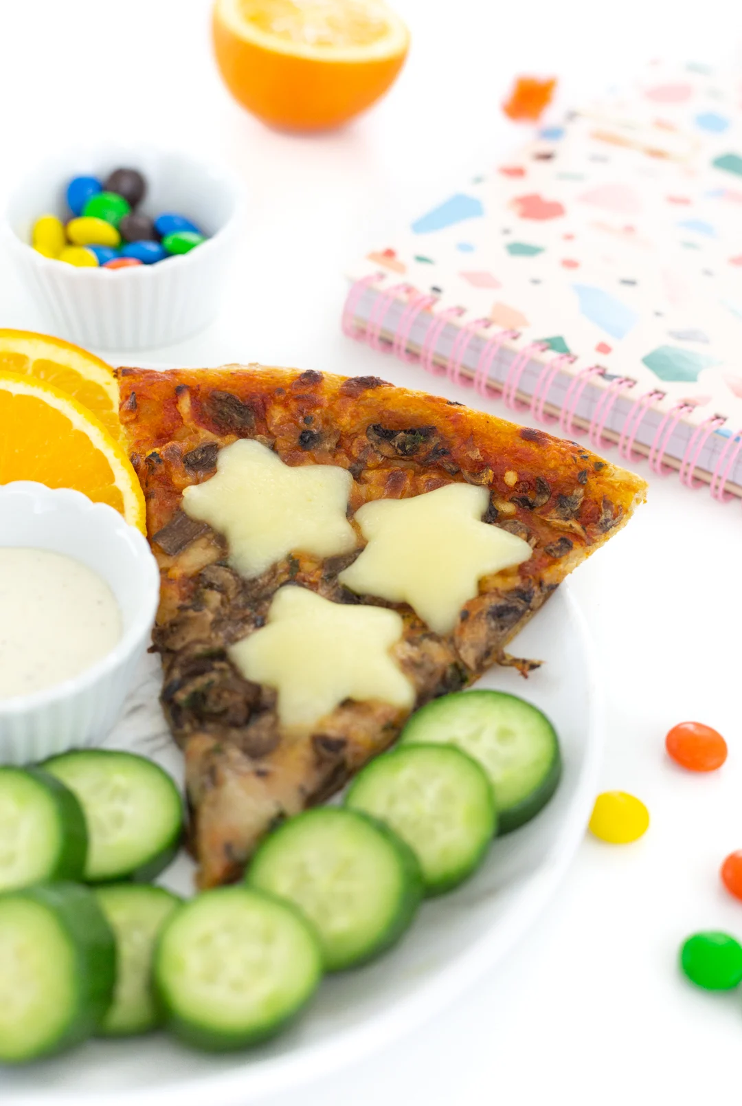 snack pizza with cookie cutter cheese stars