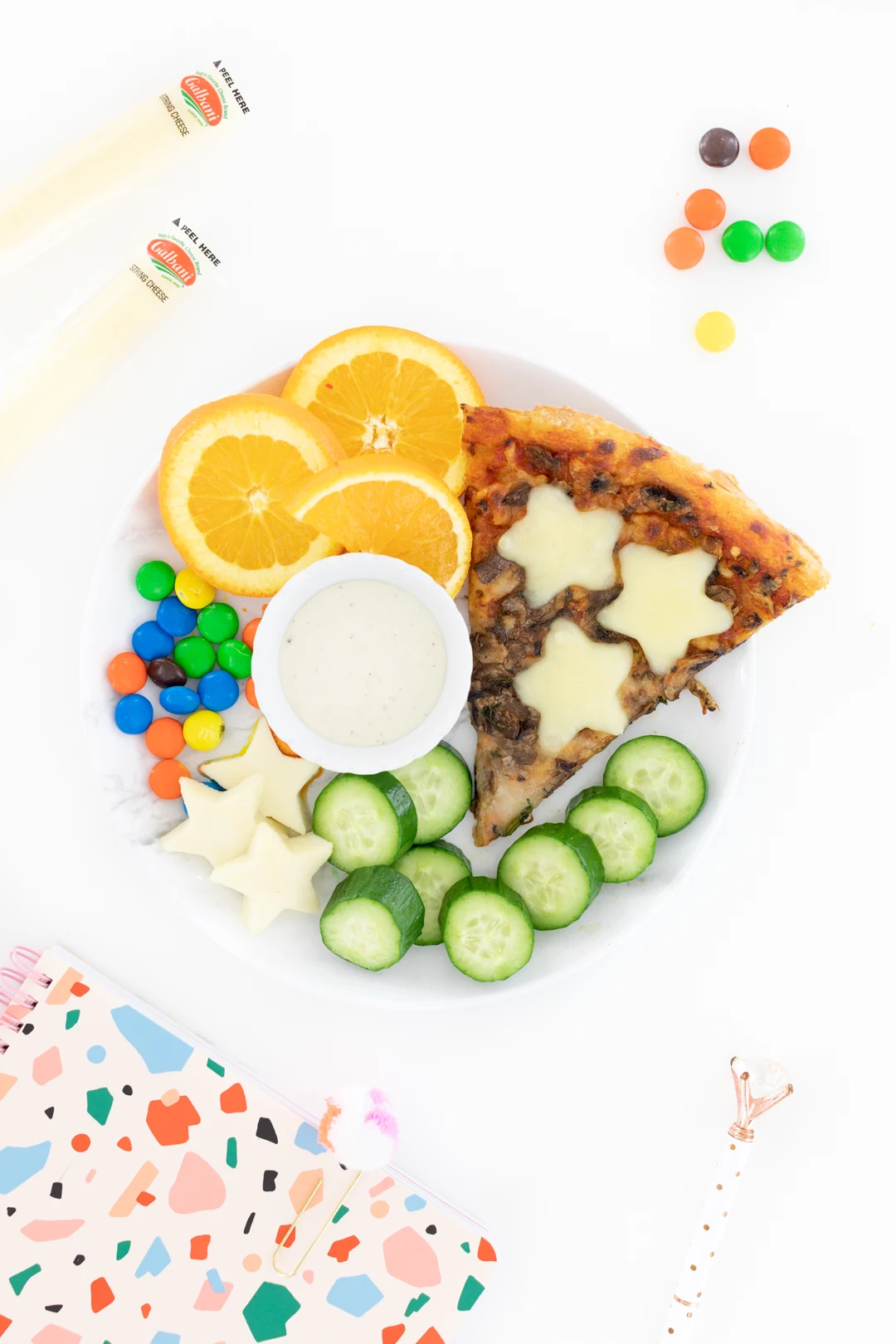 pizza snacks for kids with fruits and candies