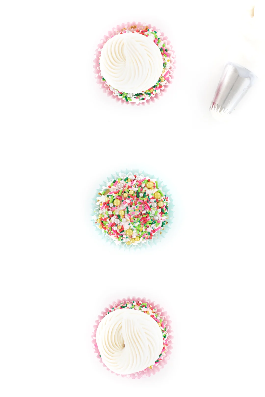 demonstration of how to put sprinkles on cupcakes