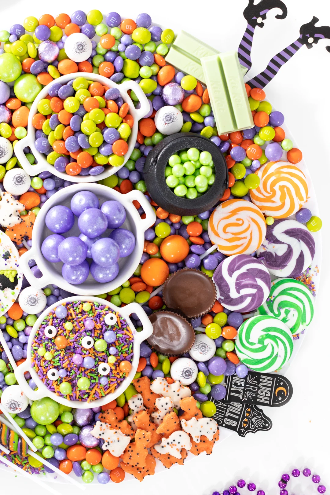 witch party dessert platter filled with candies and sweets