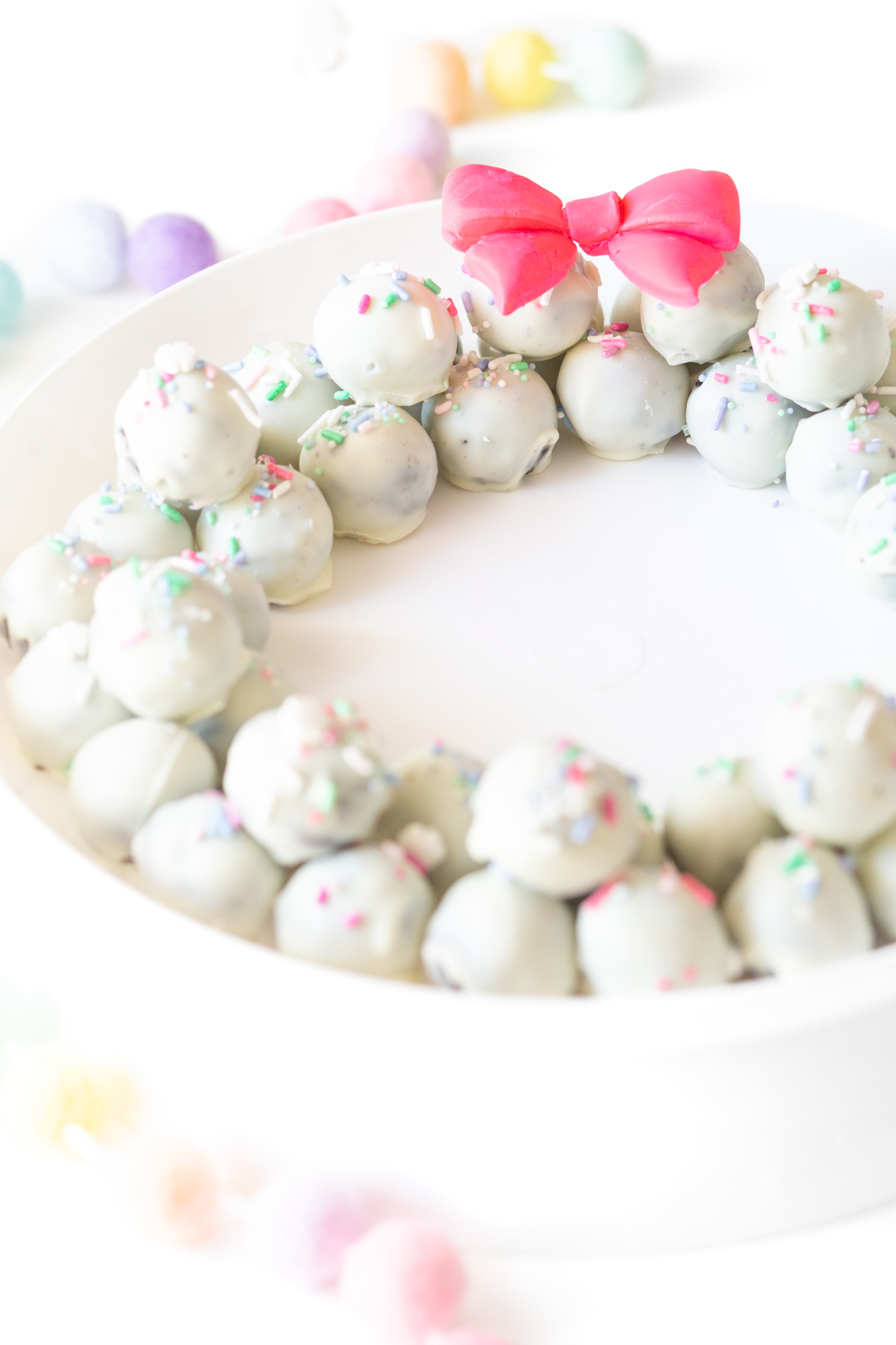 pretty edible wreath made out of OREO cookie balls