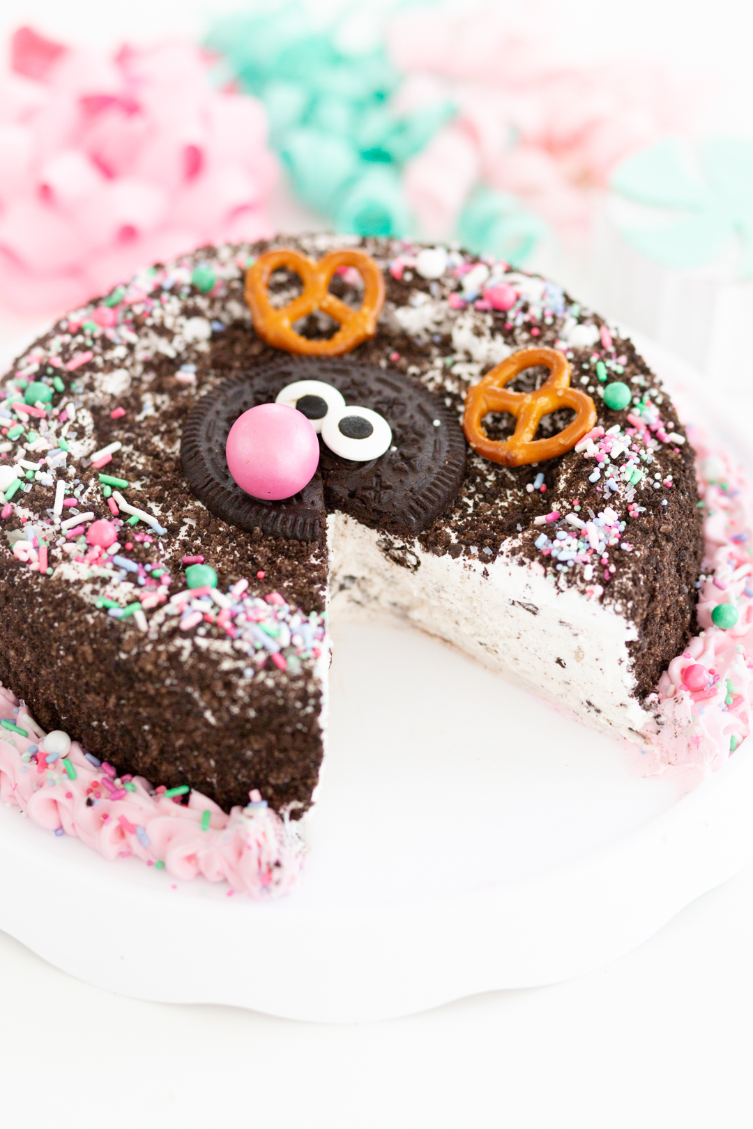 ice cream cake with slice removed