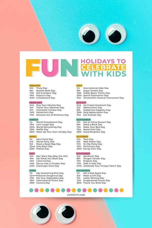 fun list of holidays that can be celebrated with kids.