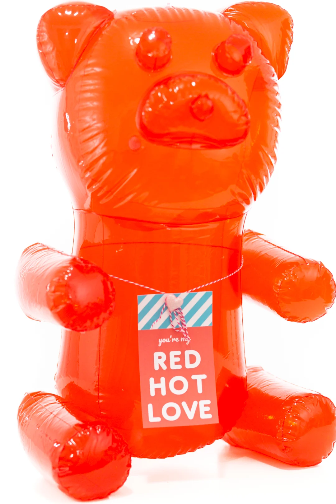 Red hot love = cute blow up gummy bear gift idea.