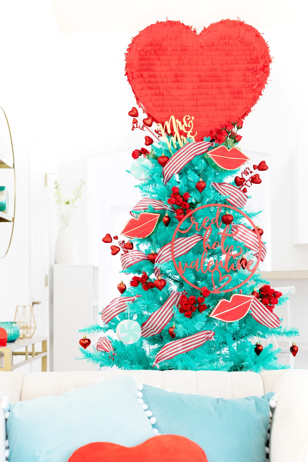 romantic valentine's day christmas tree with big red heart topper