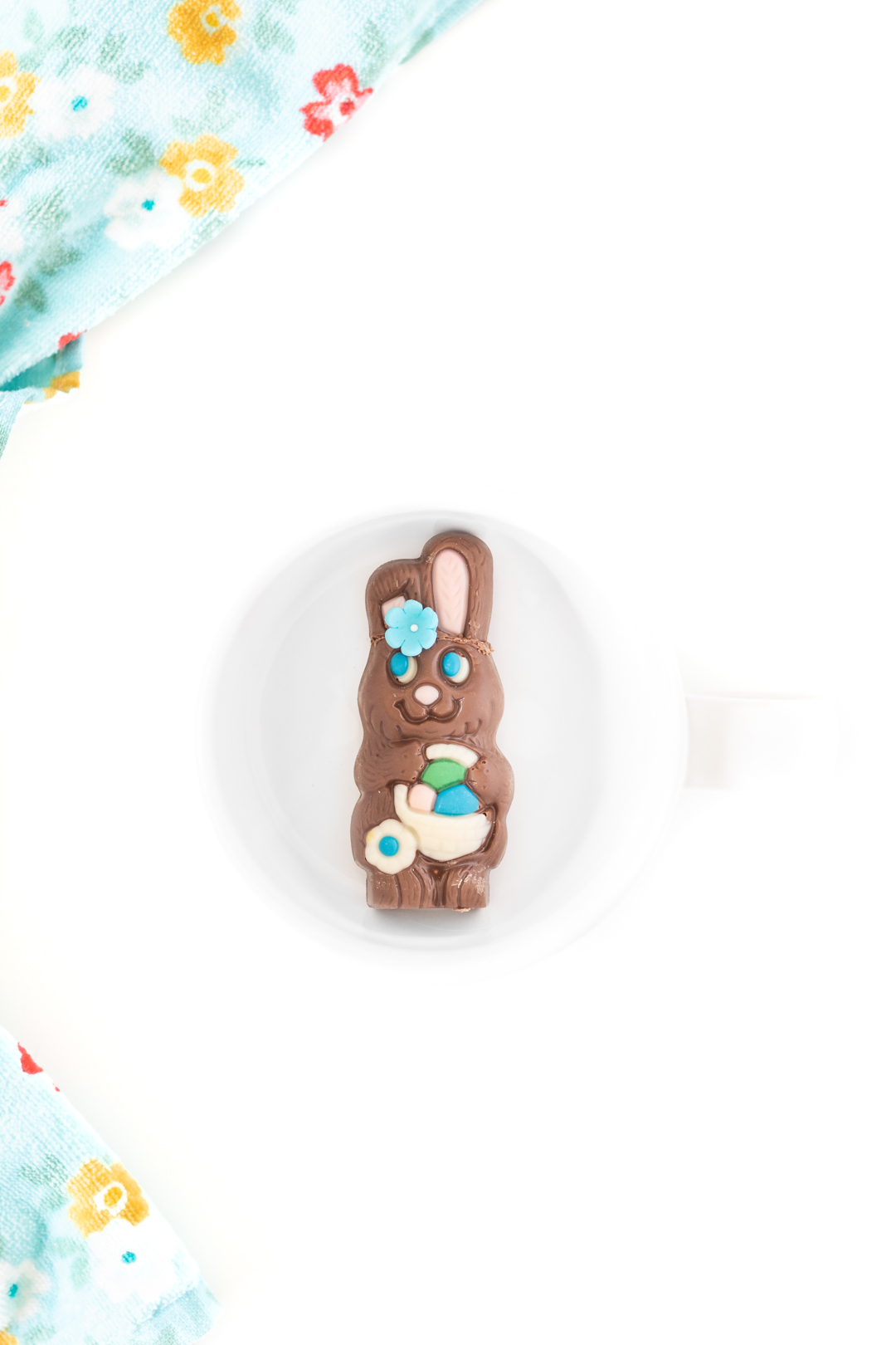 easter bunny hot cocoa melt in an empty mug