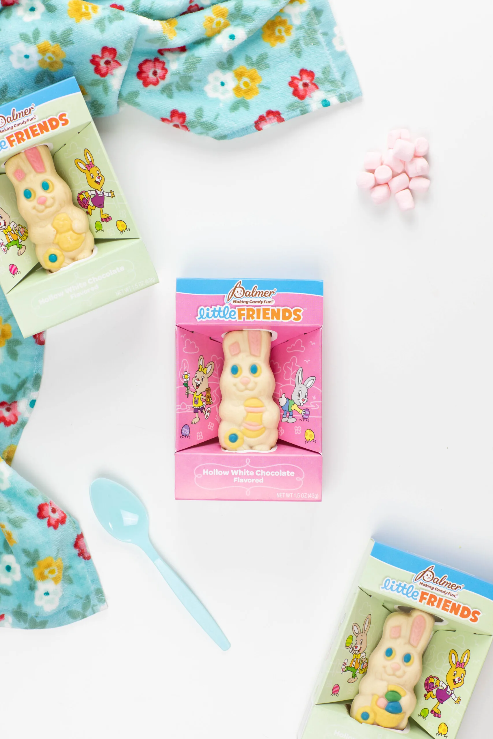 little friends white chocolate bunnies by RM Palmer in boxes