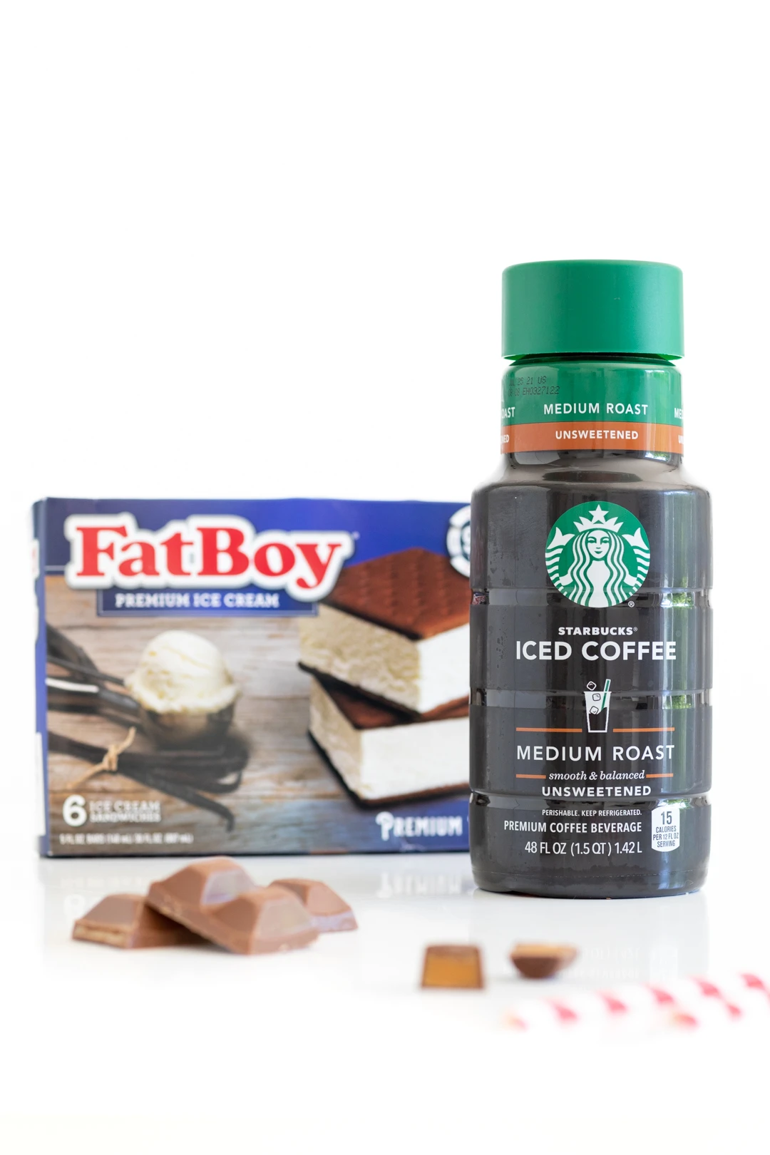 starbucks store bought iced coffee and fat boy ice cream sandwiches in the product box