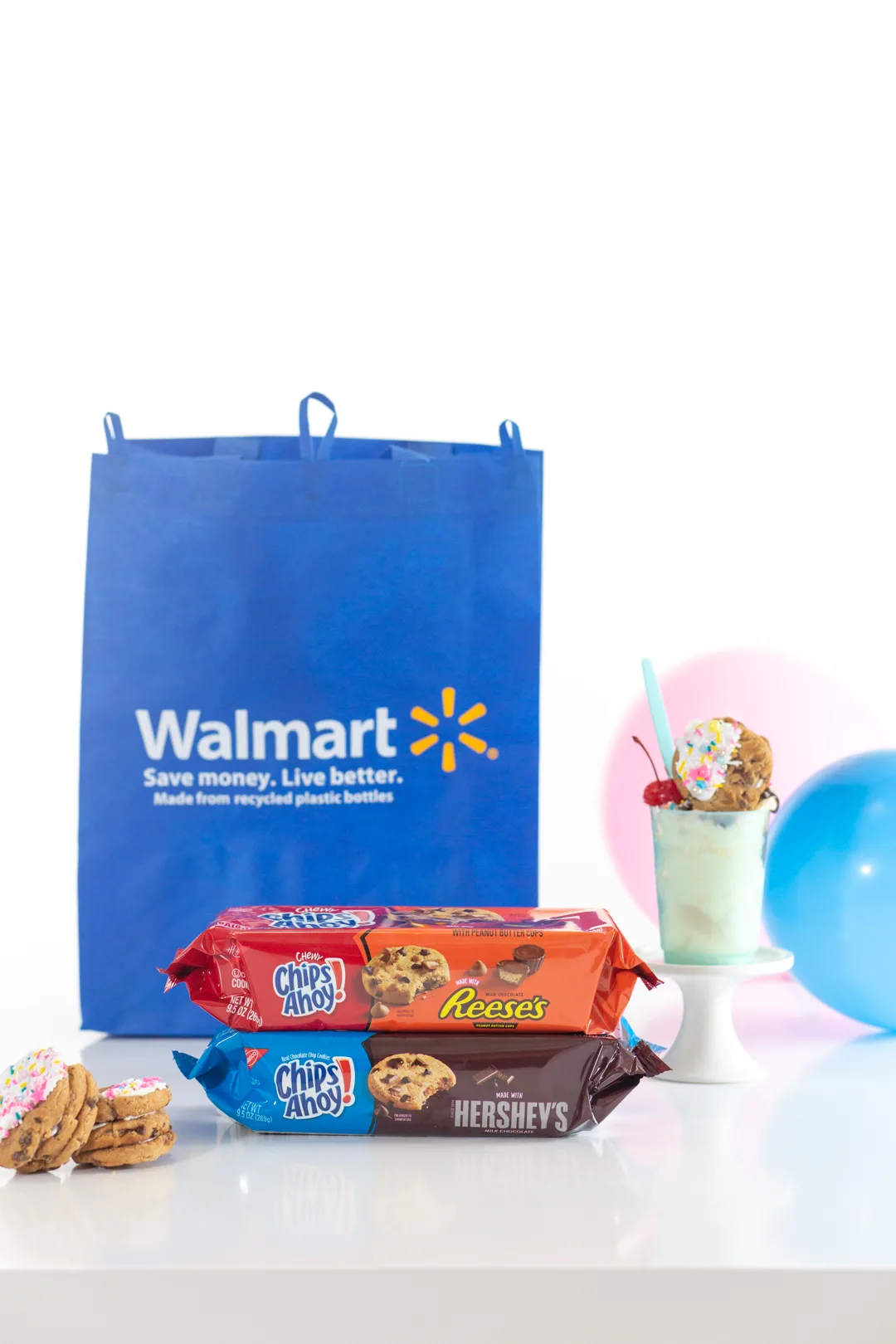 walmart shopping bag and chips ahoy cookies with Hershey