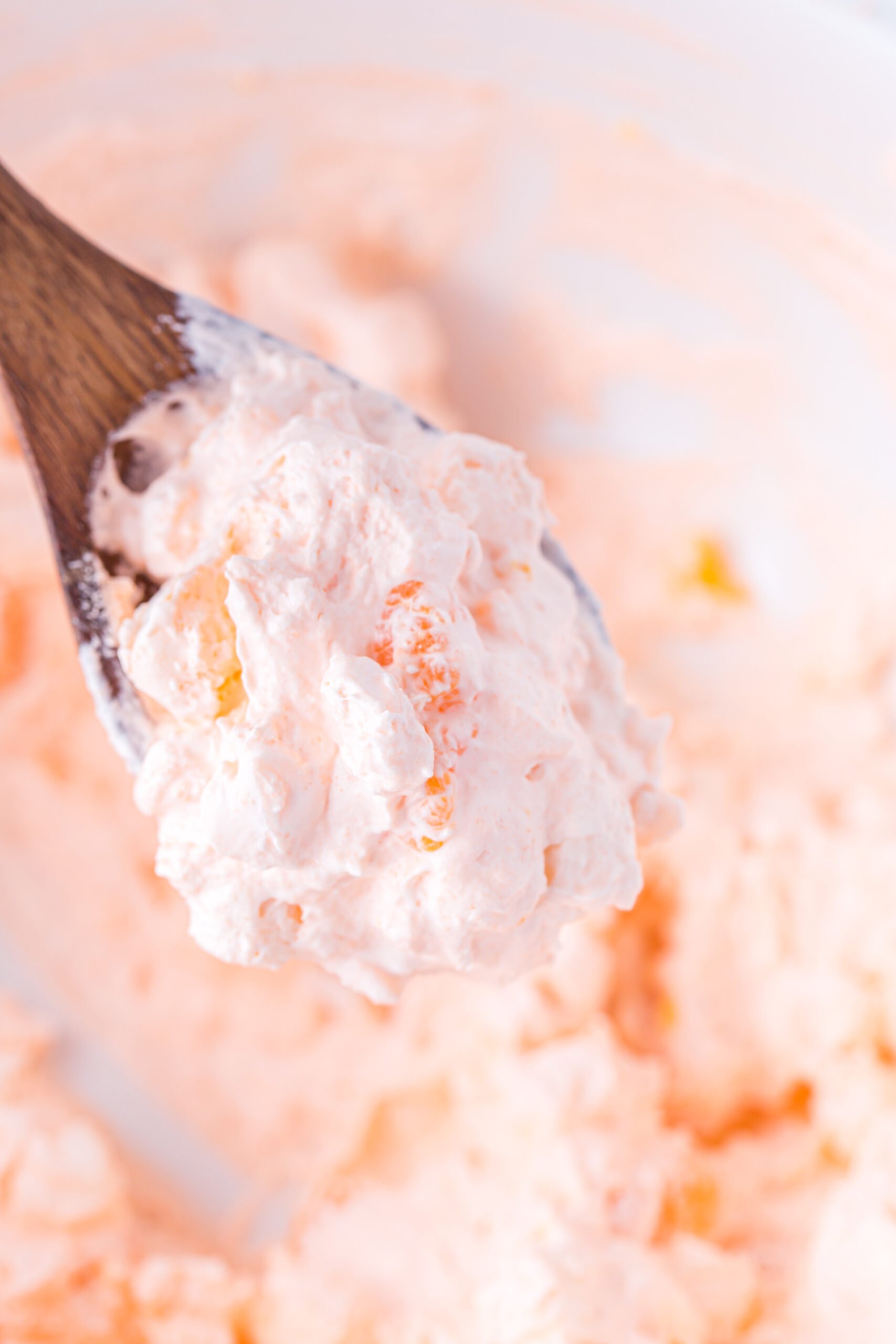 spoonful of mandarin orange fluff up close. 