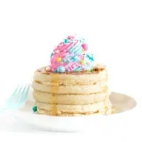pastel and sprinkle waffle stack. Pretty pastel toppings.