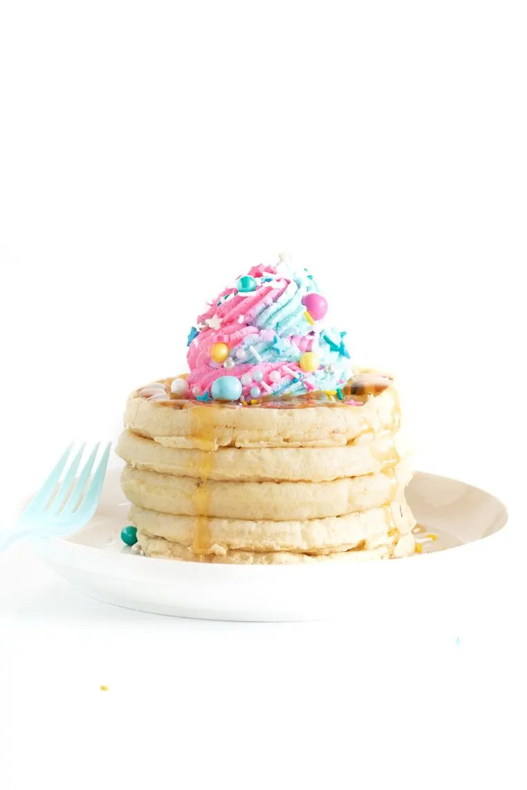pastel and sprinkle waffle stack. Pretty pastel toppings.