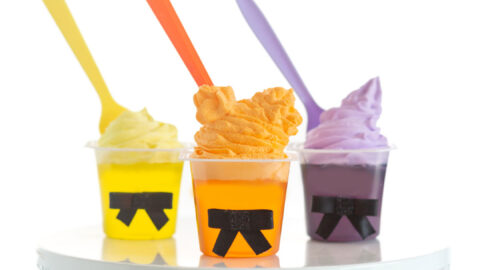 three hocus pocus themed gelatin cups, decorated in likeness of the three hocus pocus witches