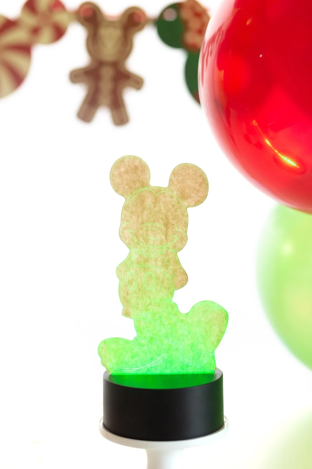 light up LED battery operated Mickey Mouse plaque, lit up in the color green.