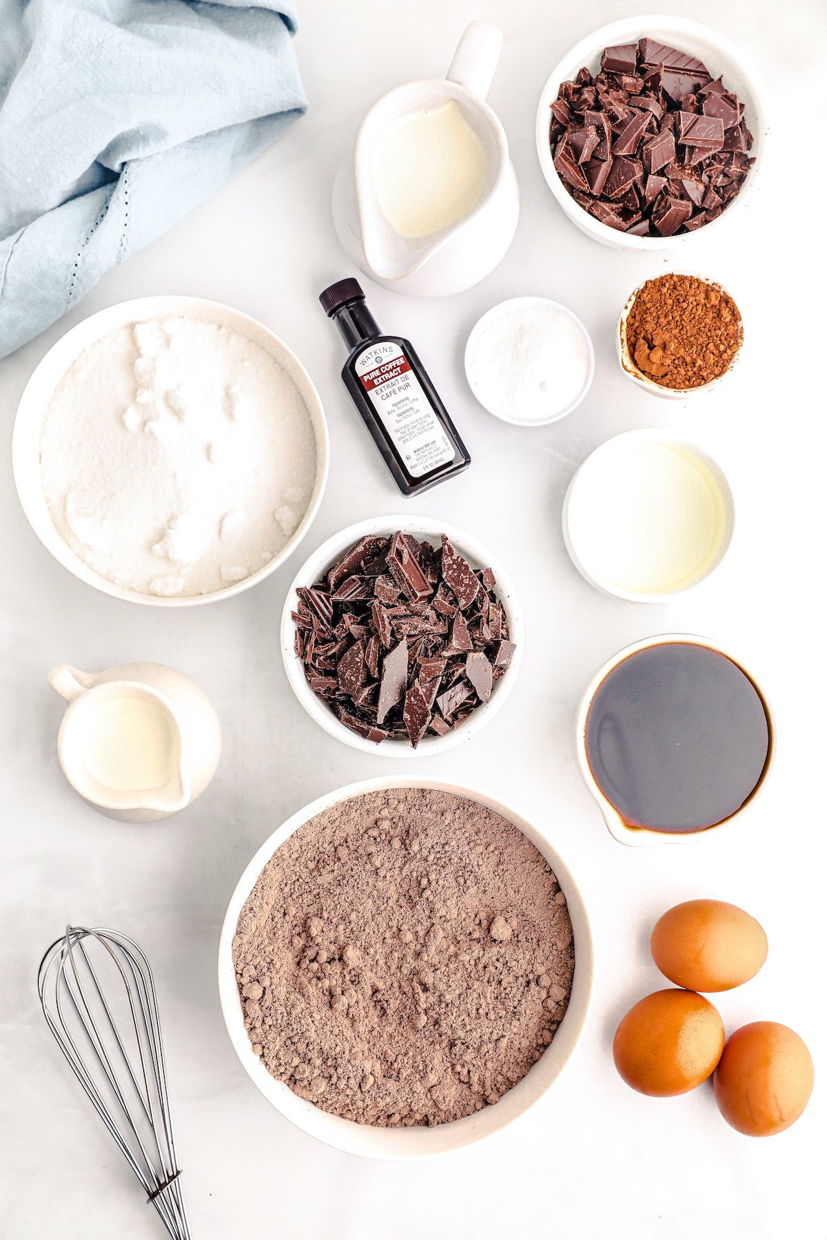 triple chocolate cupcake ingredients set out on a table