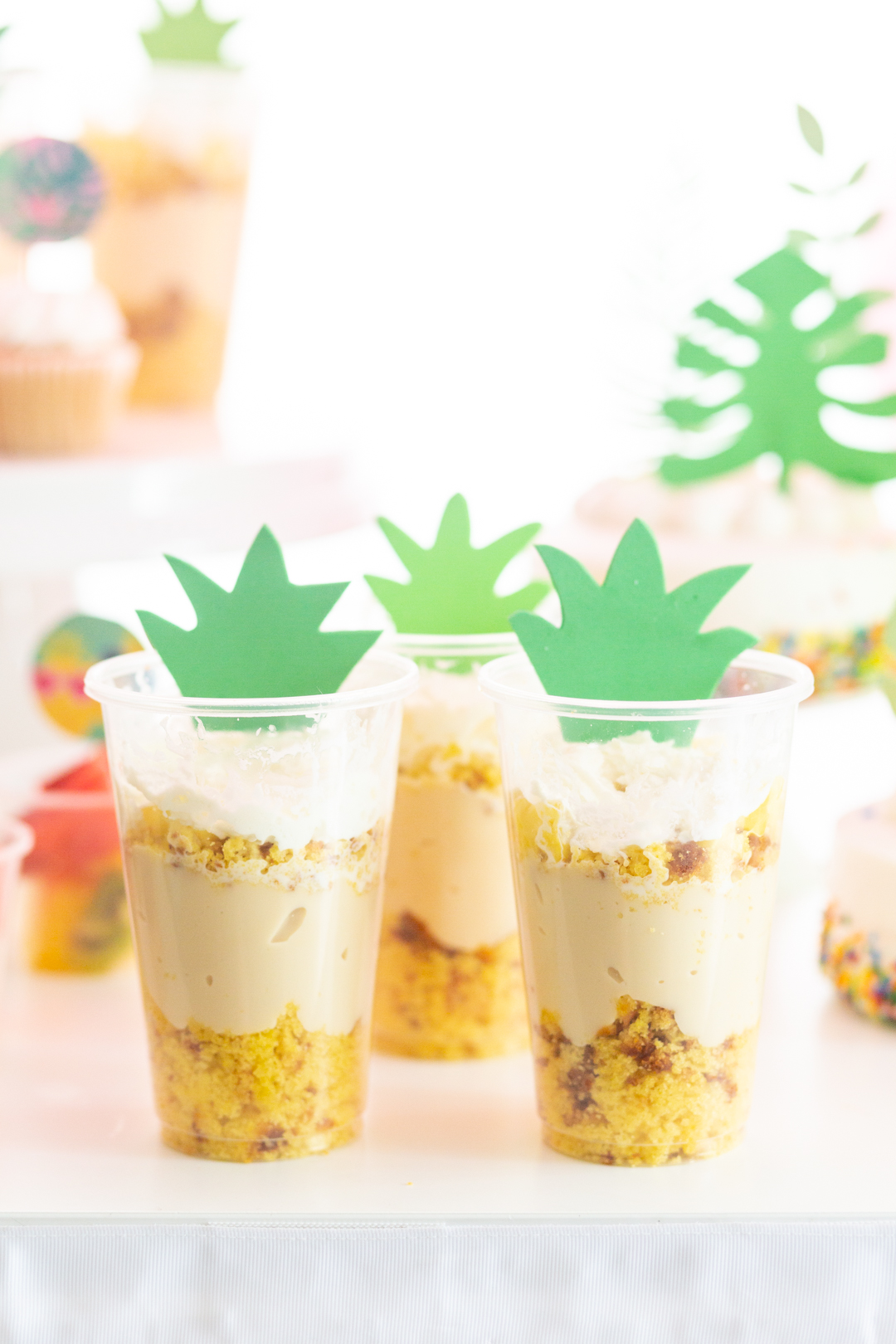 pineapple trifle desserts in individual clear cups