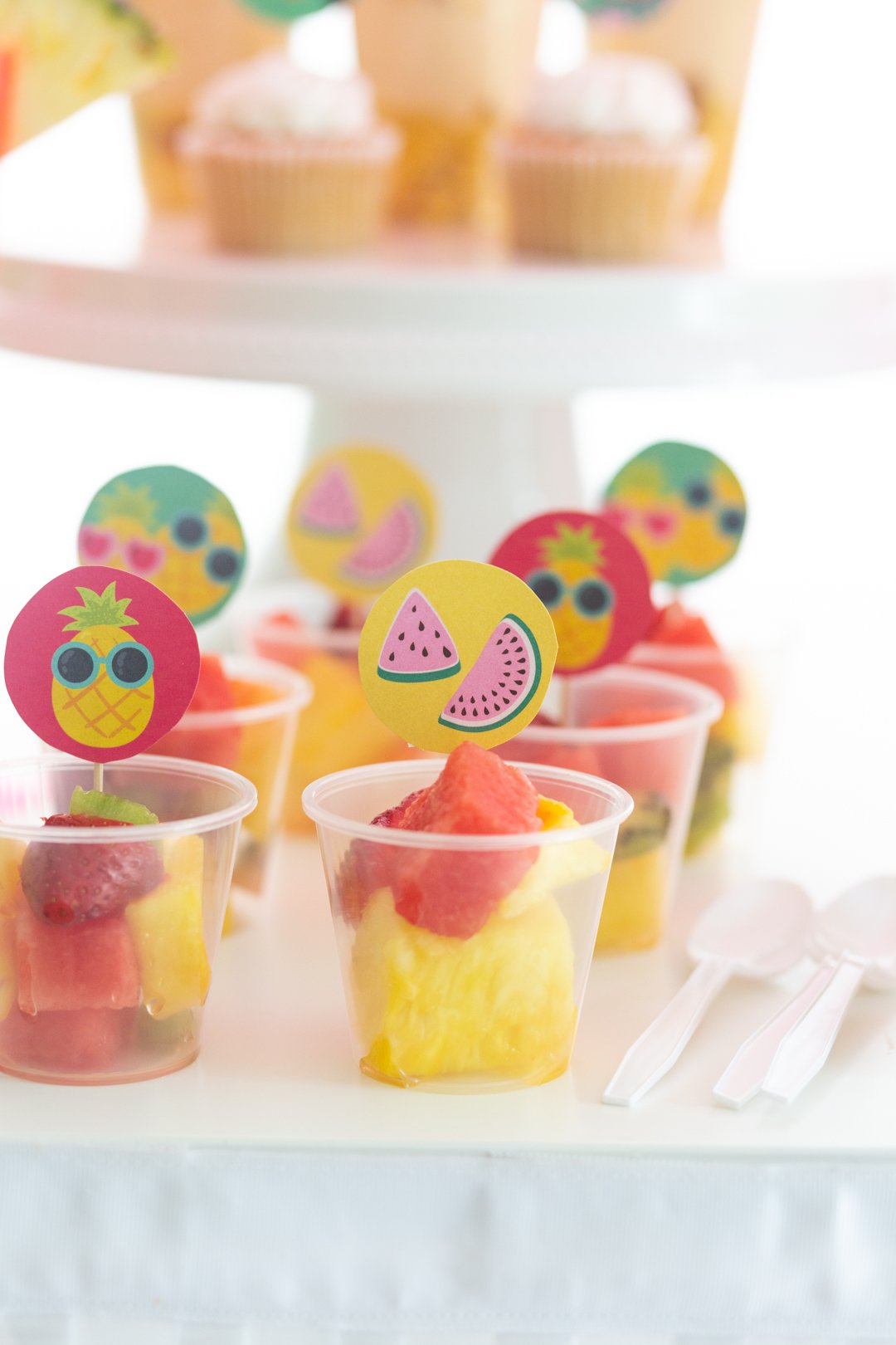 up close view of small fruit salad cups