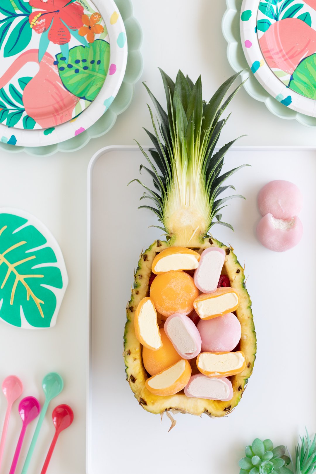 layer of mochi added to pineapple sundae