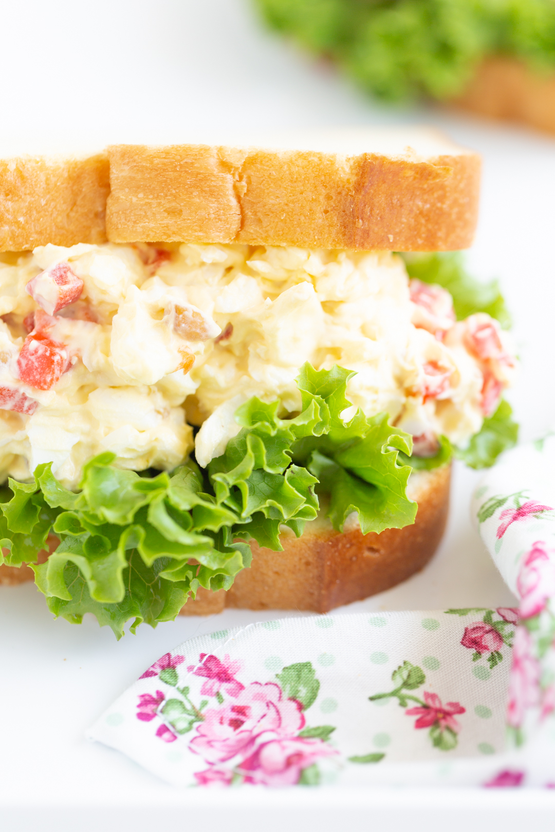 up close view of radio sandwich. unique egg salad recipe passed down generations.