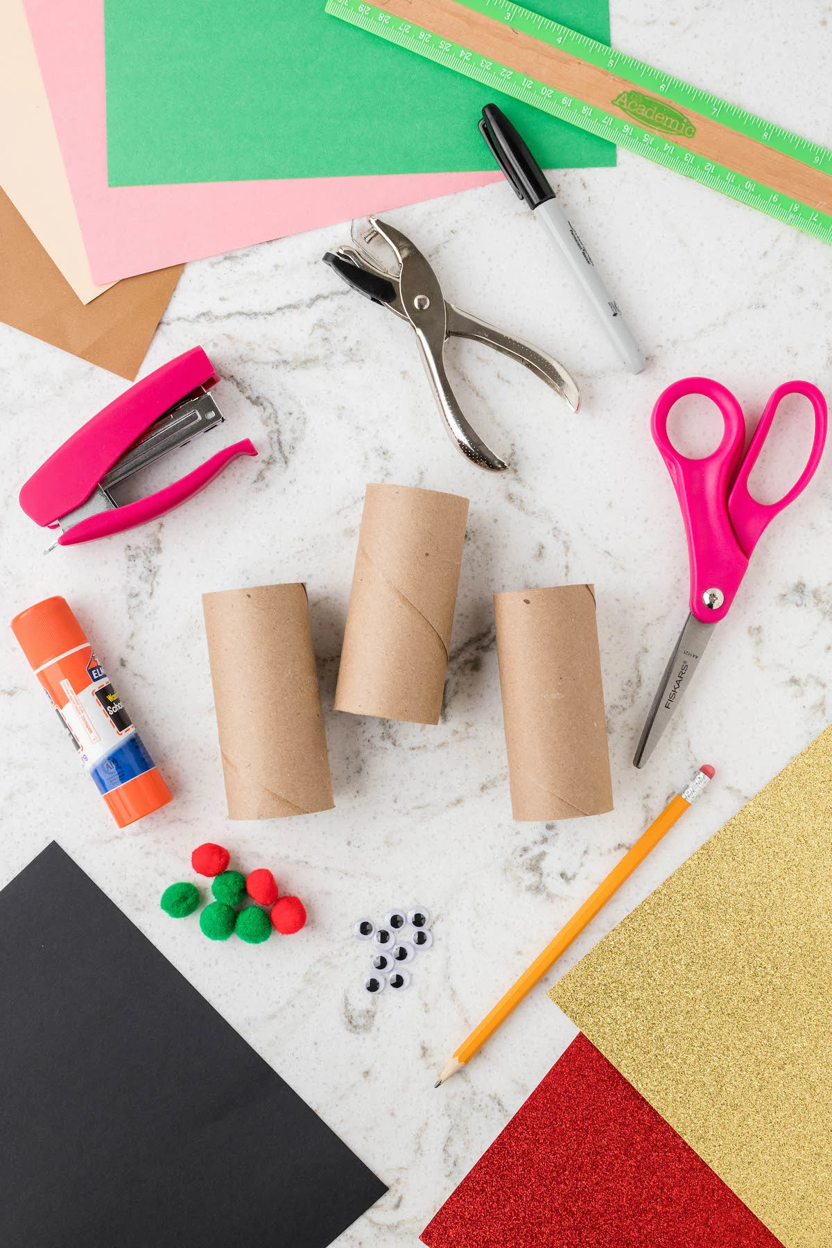 craft supplies needed to make elf craft toilet paper roll