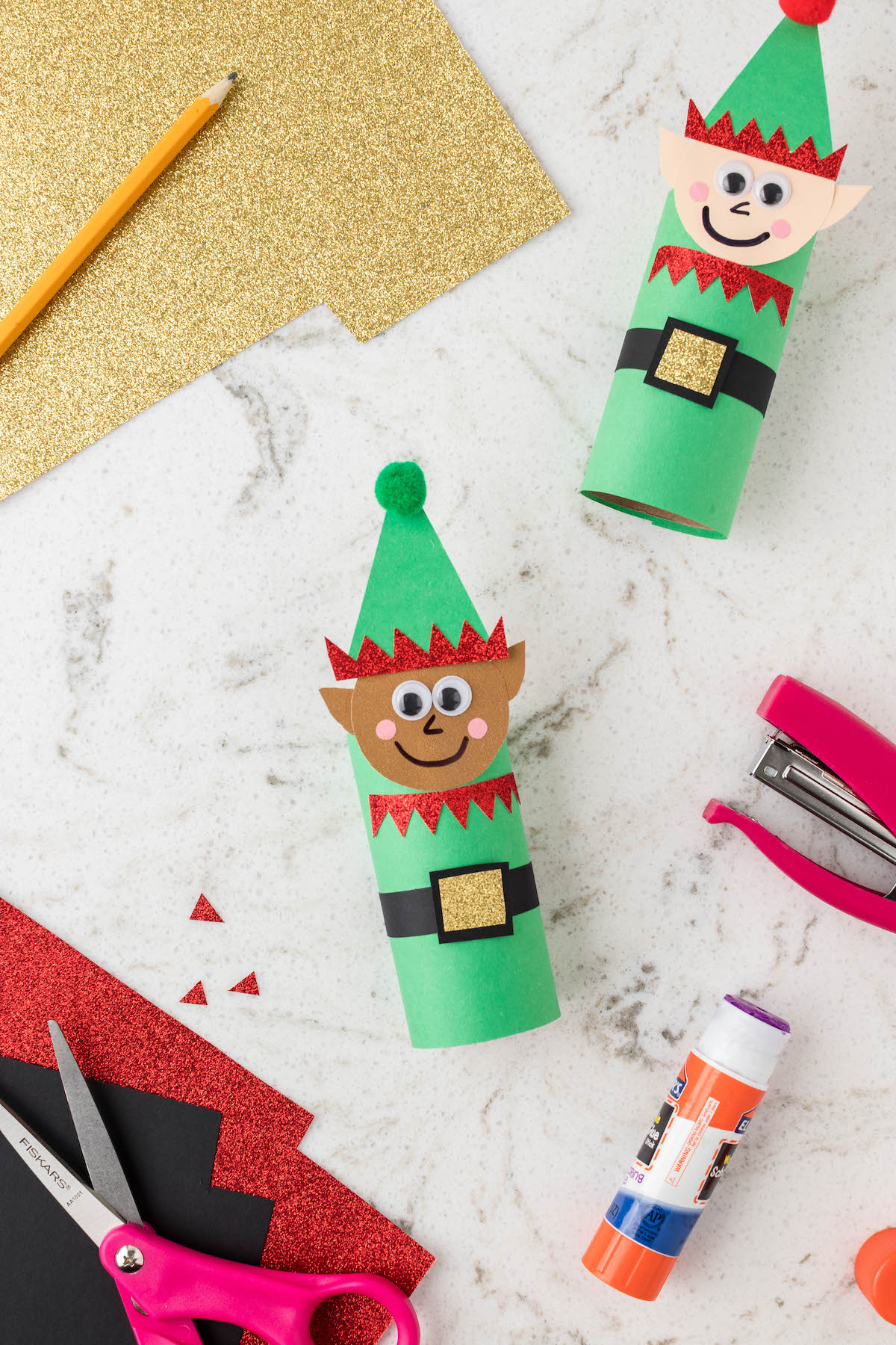 completed elf craft made out of toilet paper roll