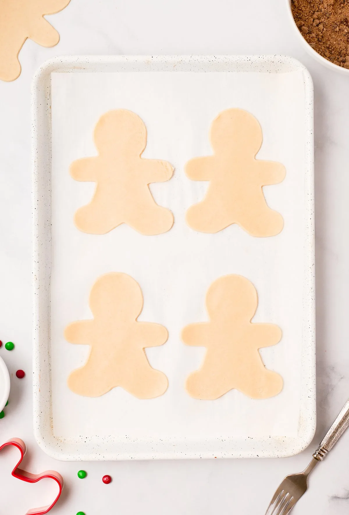 Gingerbread Men Poptarts Dough Shaped on a Baking Sheet