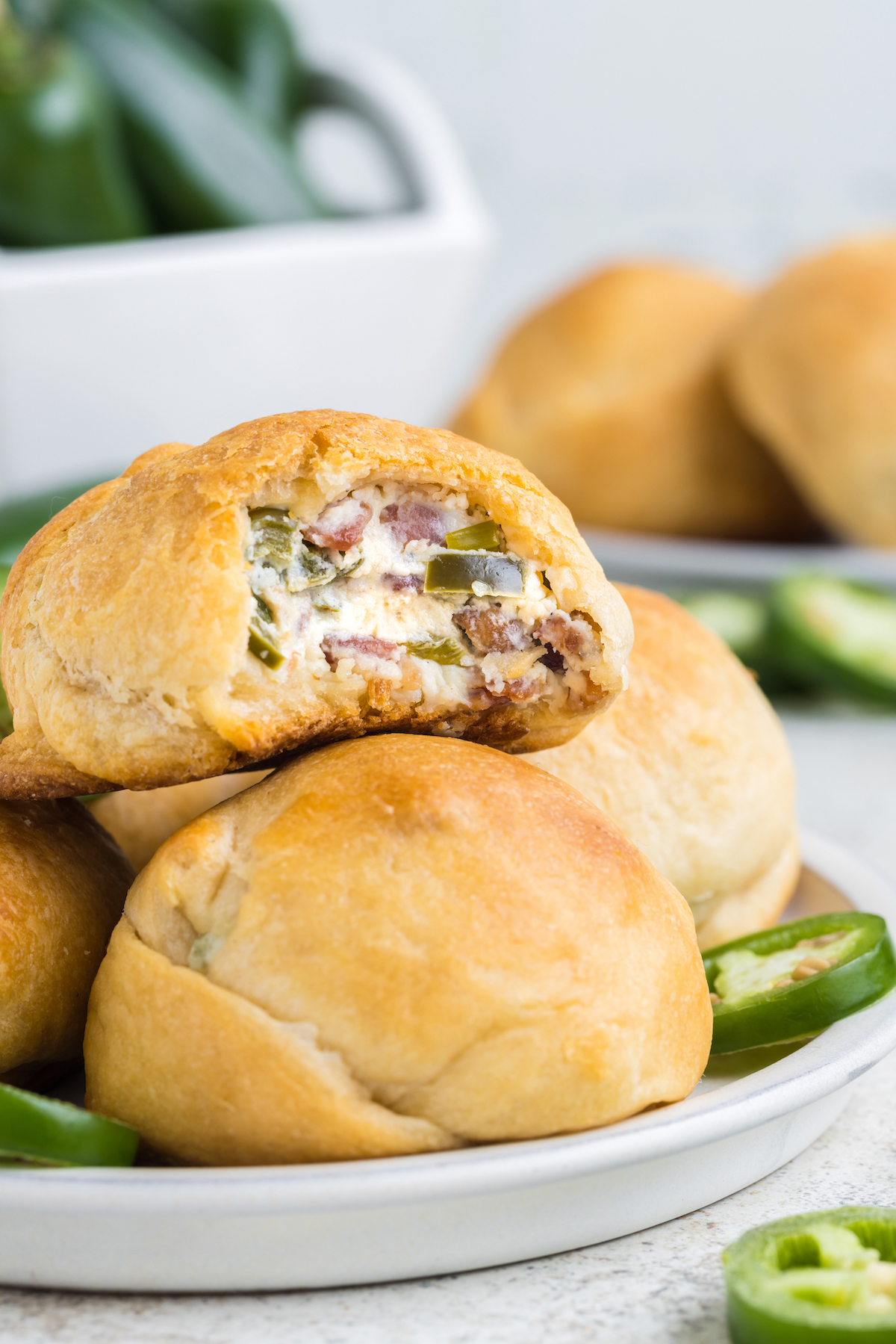 up close view of jalapeno popper rolls