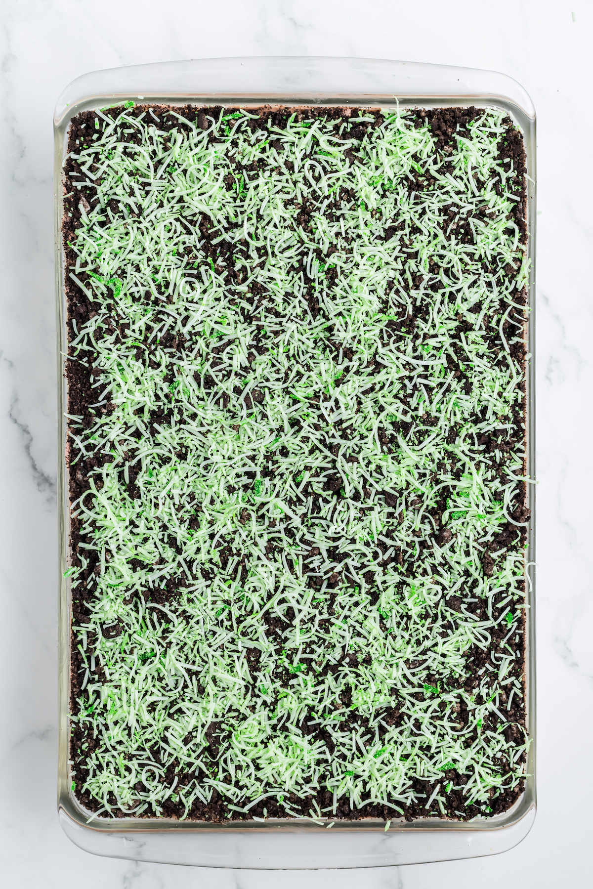 green tinted coconut used as grass in easter dirt cake