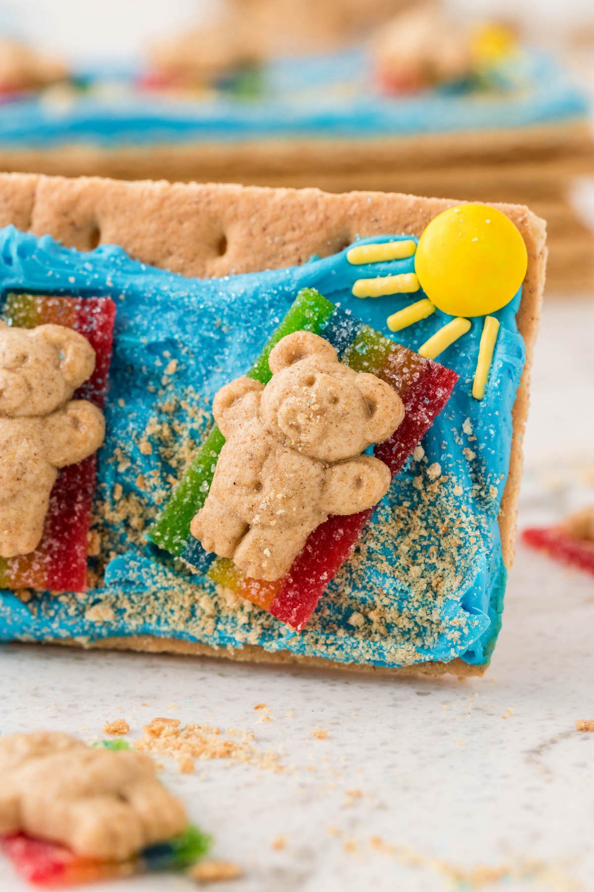 adorable teddy graham beach snack set up right