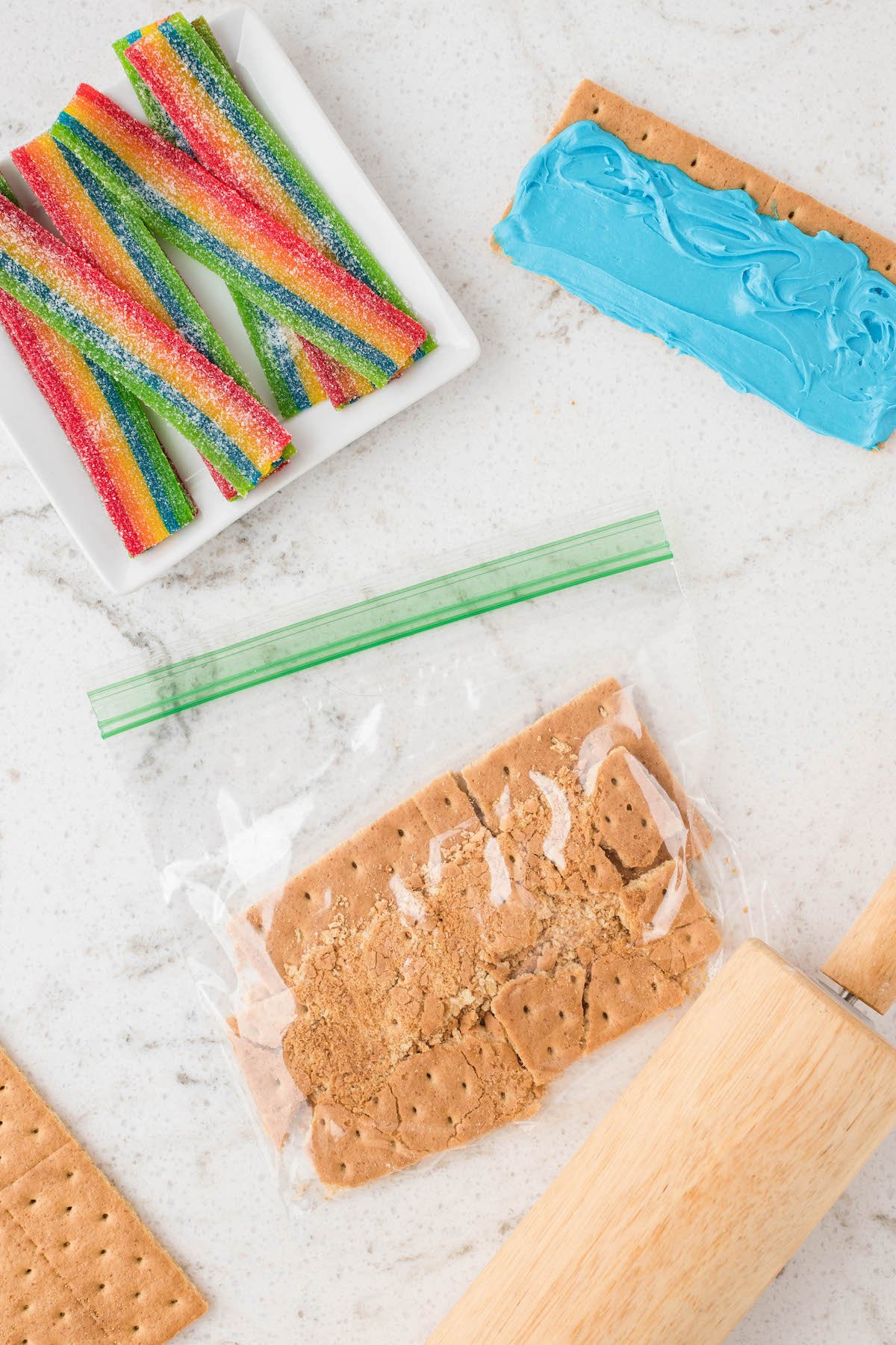 crushed graham crackers in a plastic baggy