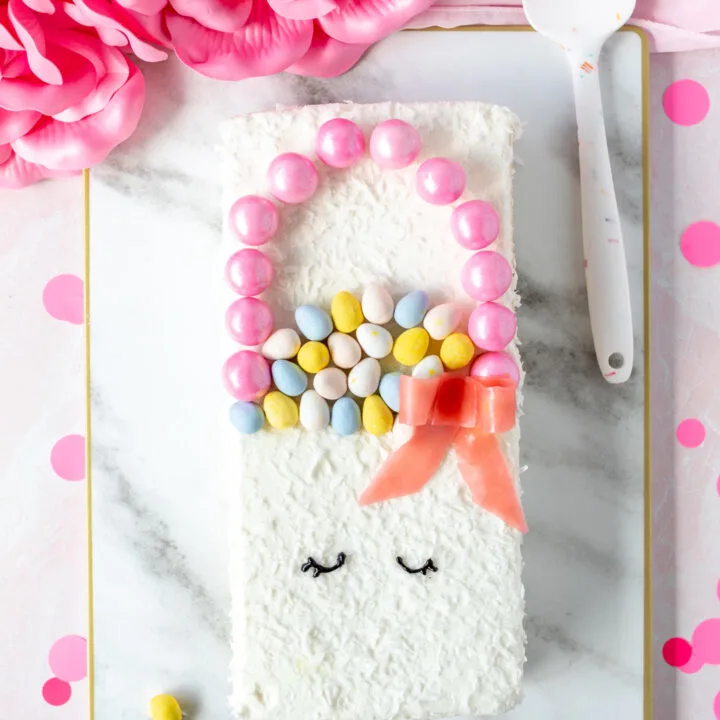 easter bunny basket cake using candies and gumball