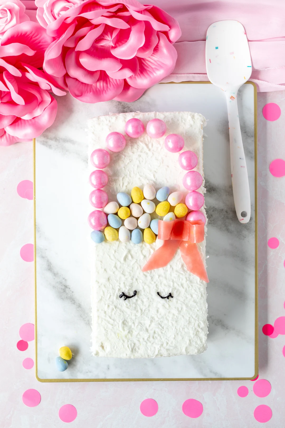 easter bunny basket cake using candies and gumball
