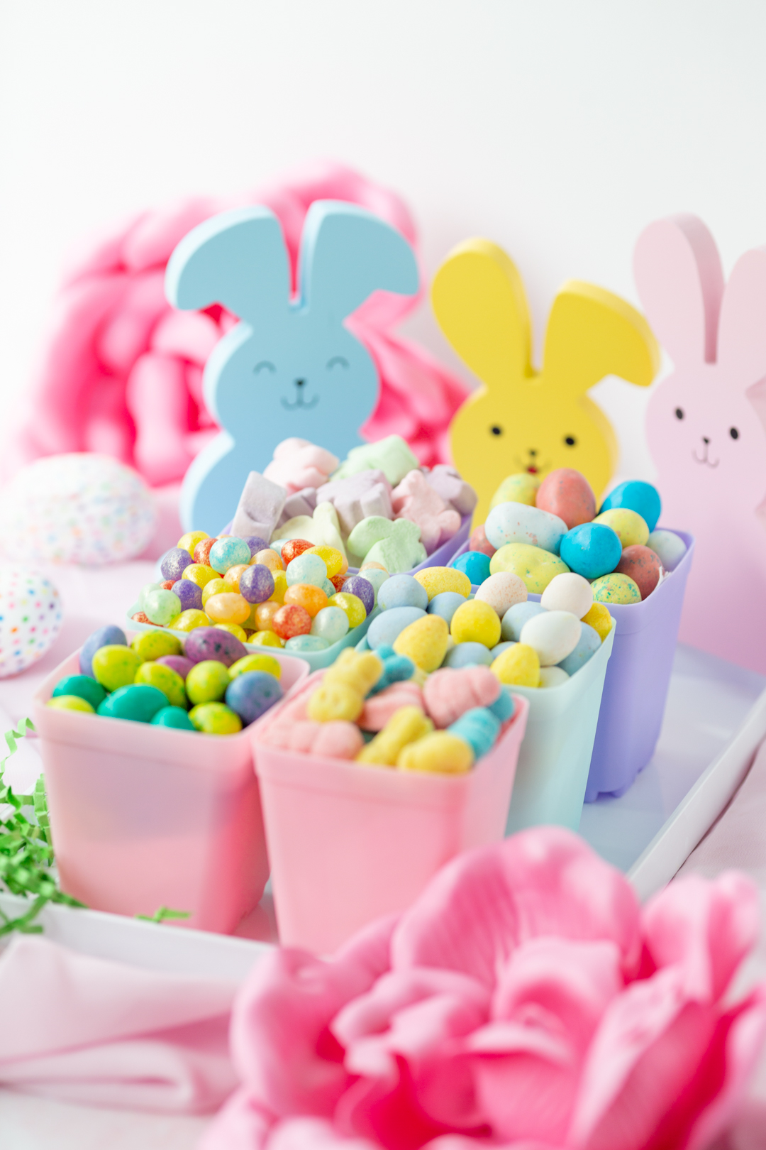 side view of adorable candy garden set for easter