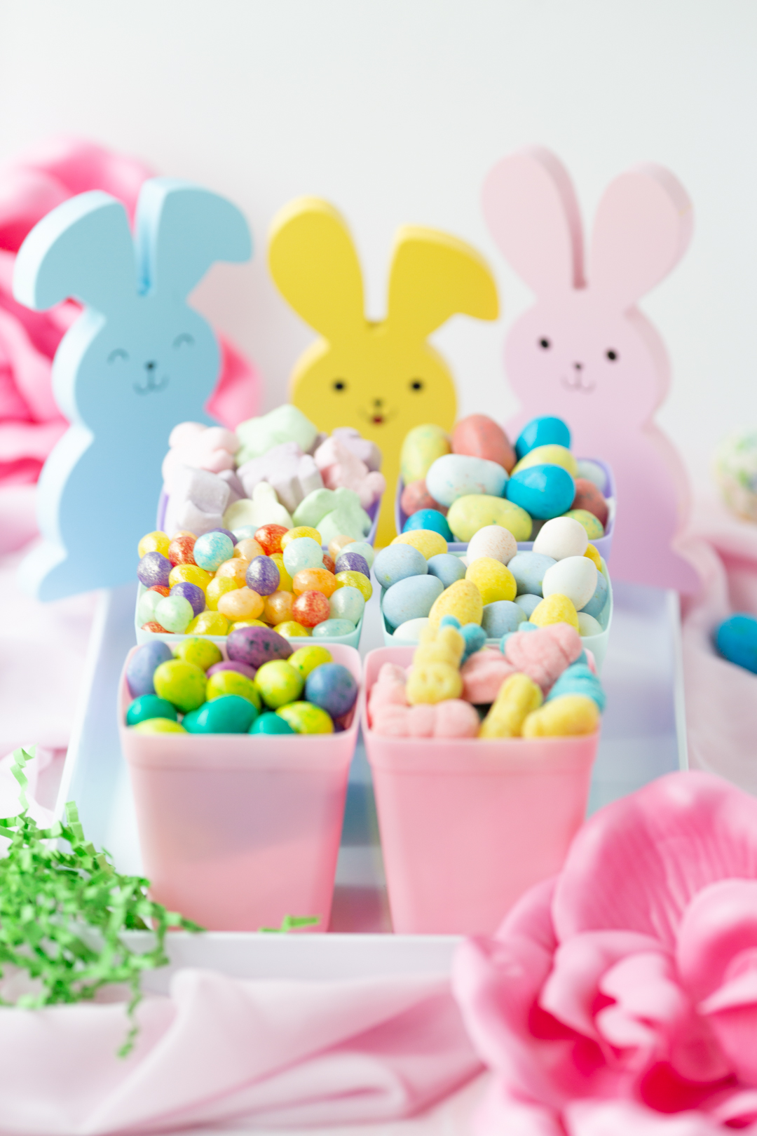 straight view of easter bunny candy garden