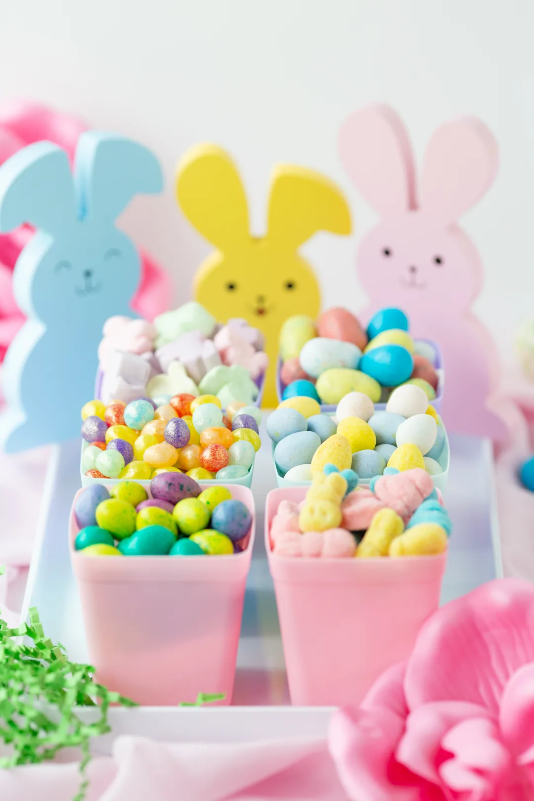 up close view of a sweet, candy garden for easter celebrations