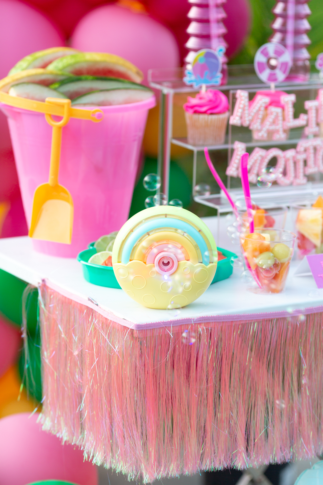 cute bubble machine set on a summer party table
