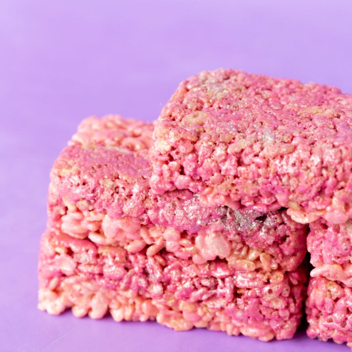 pretty neon pink rice krispie treats with glitter for transormers earth spark