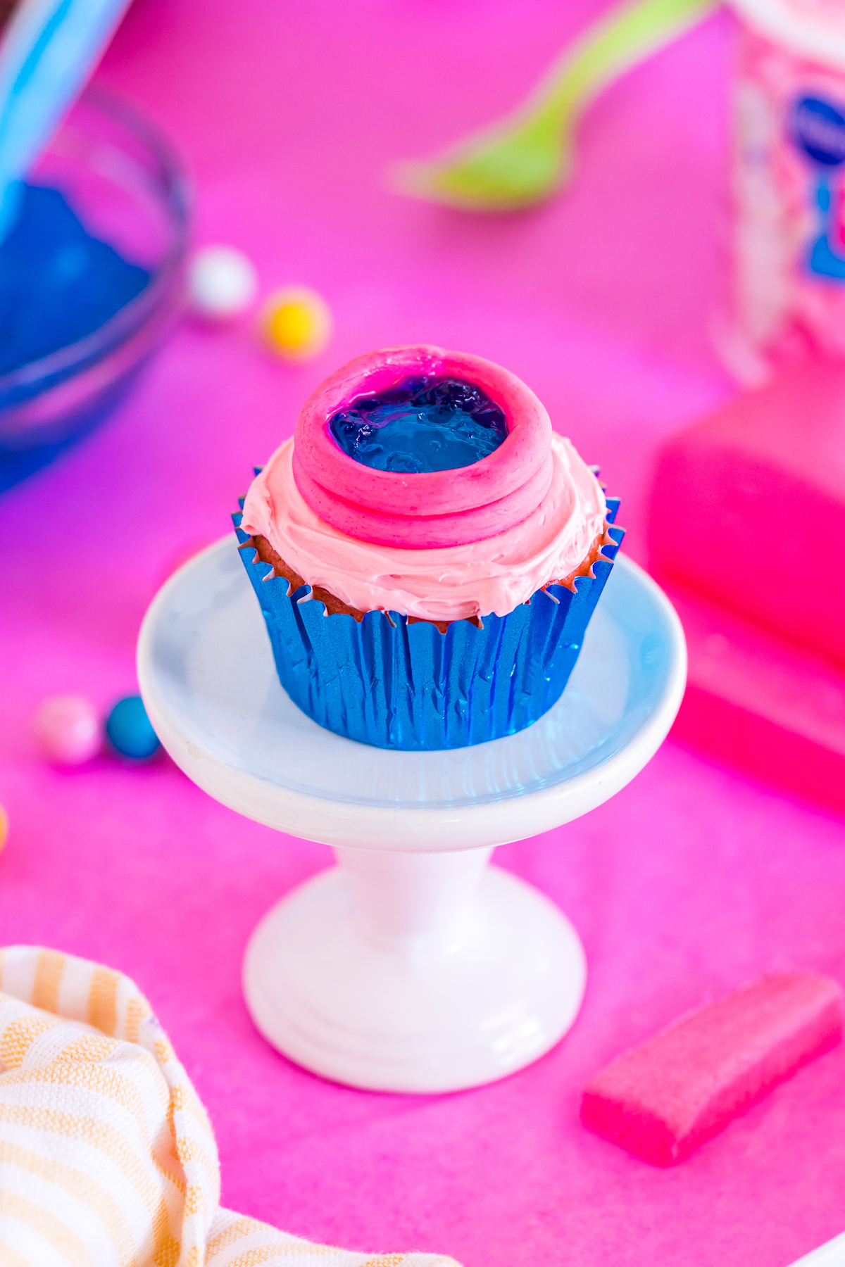 blue gelatin used to make mini pools for cupcakes