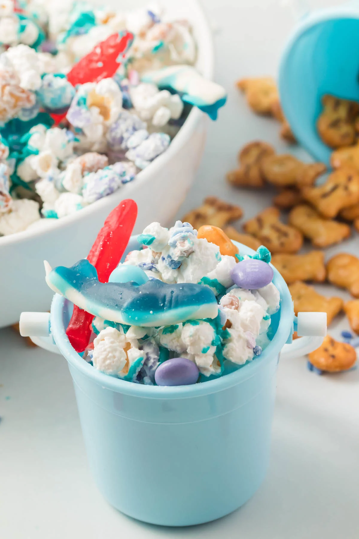 adorable shark bait snack served in cute mini pails.
