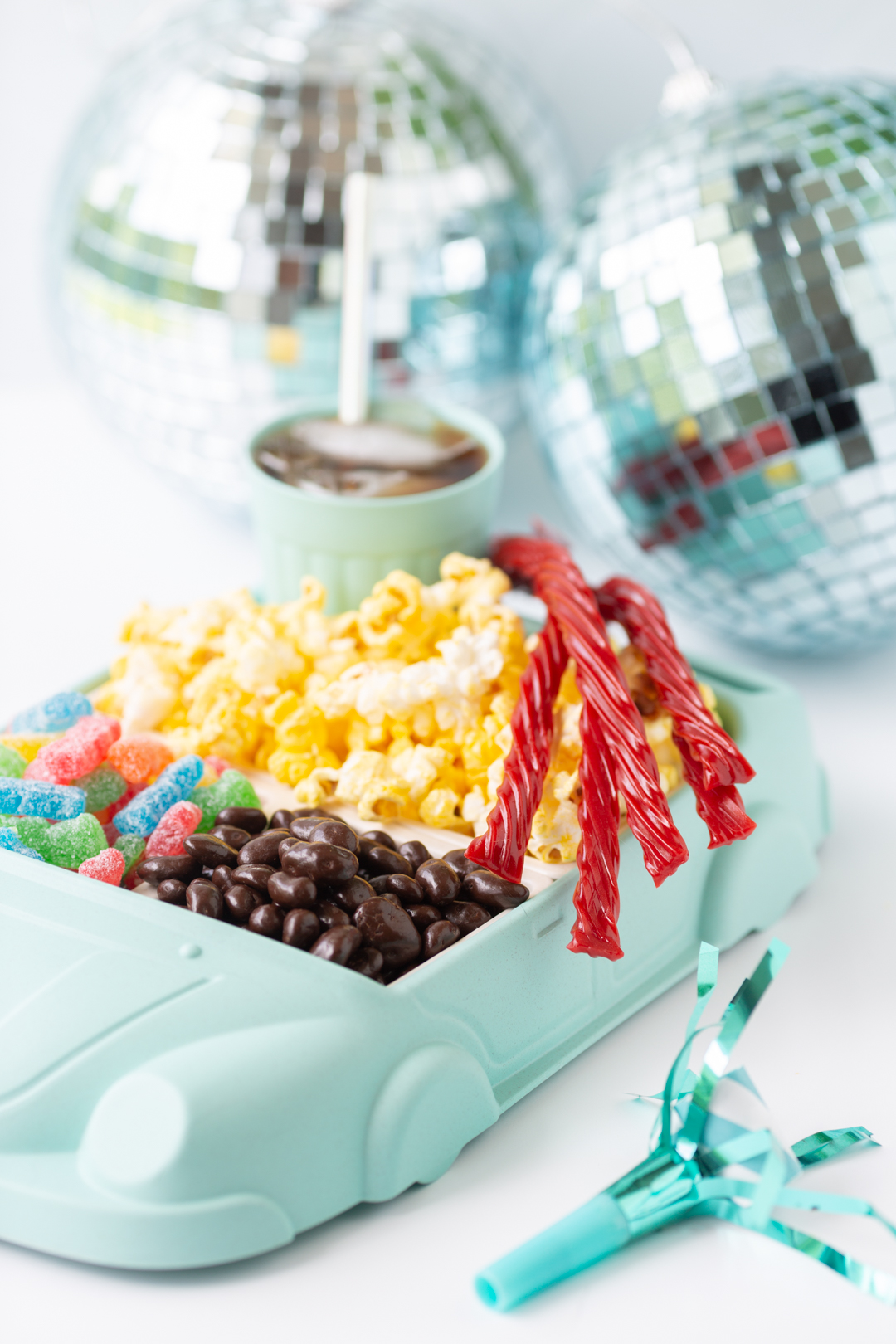 cute car shaped dinner tray turned into a movie night snack