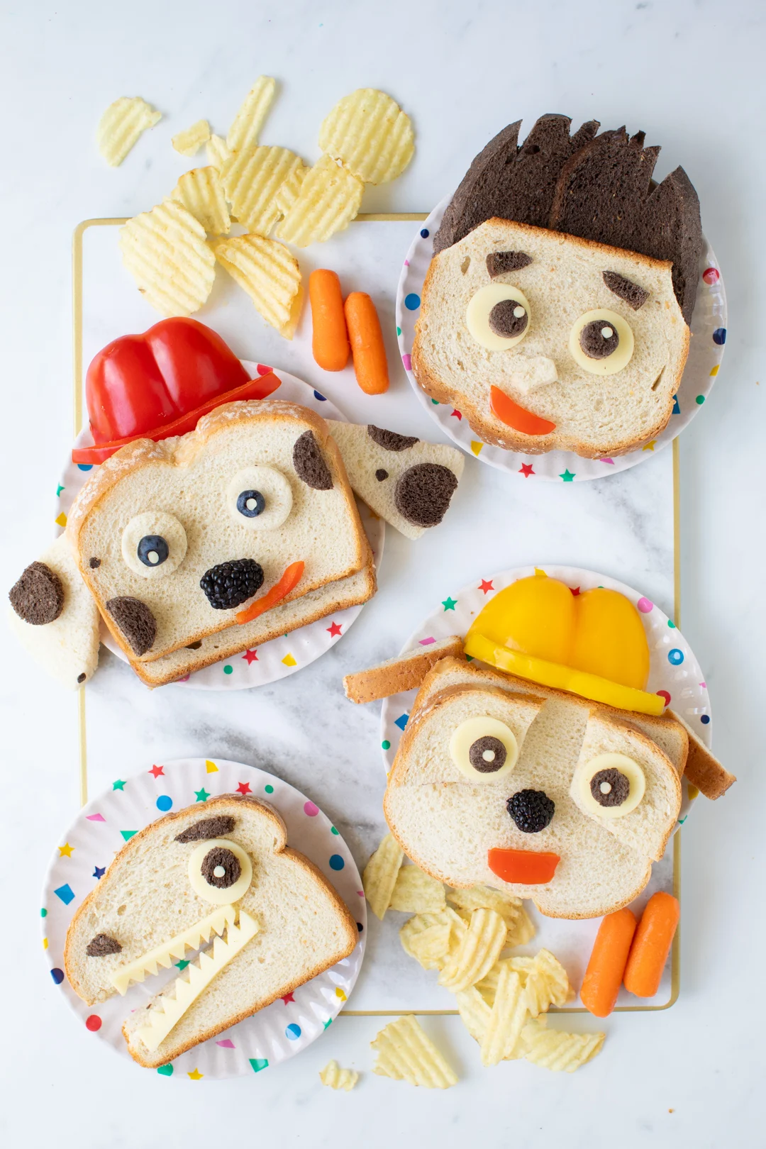 paw patrol sandwiches, ryder, rubble, marshall, dino