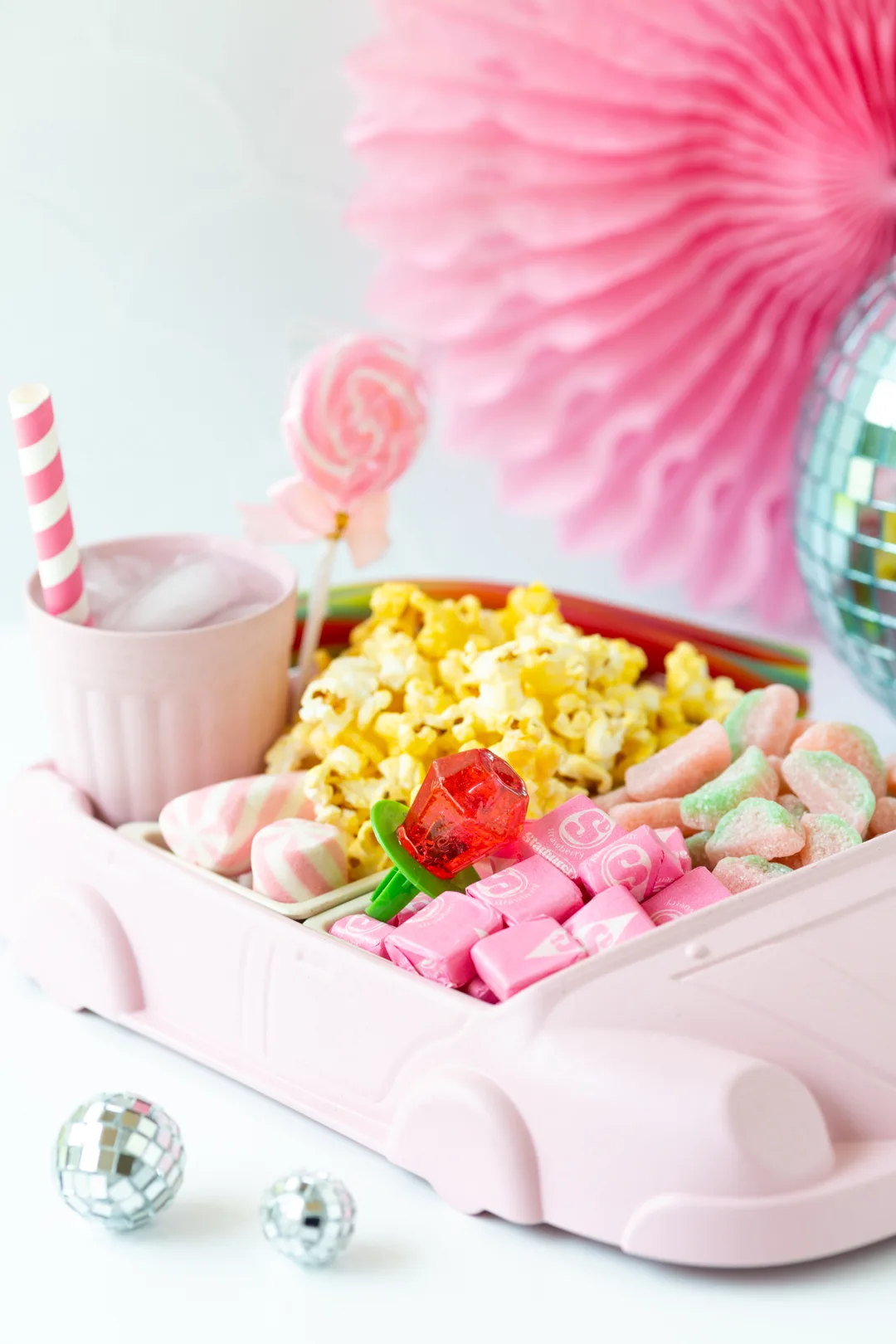 side view of cutest movie night snack tray
