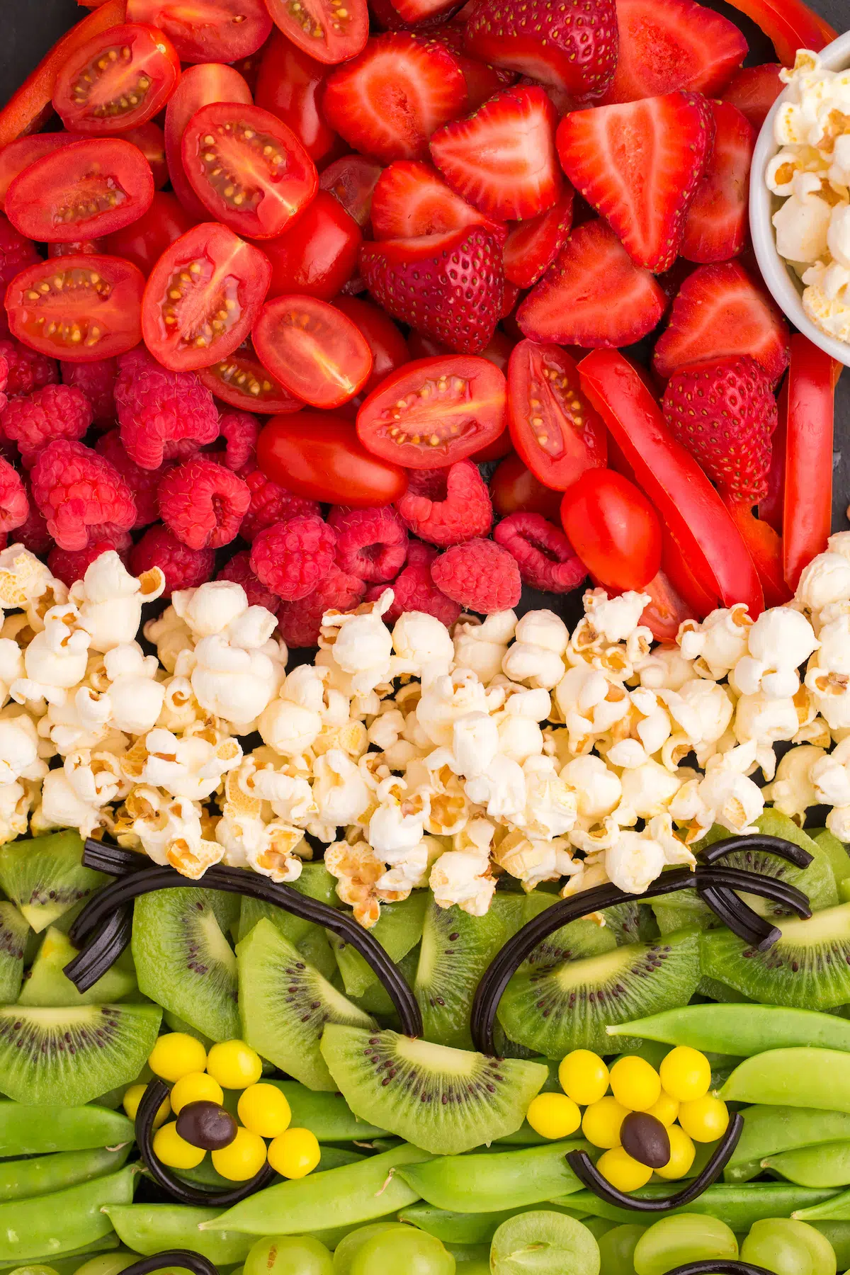 close up of popcorn line eyes and hat