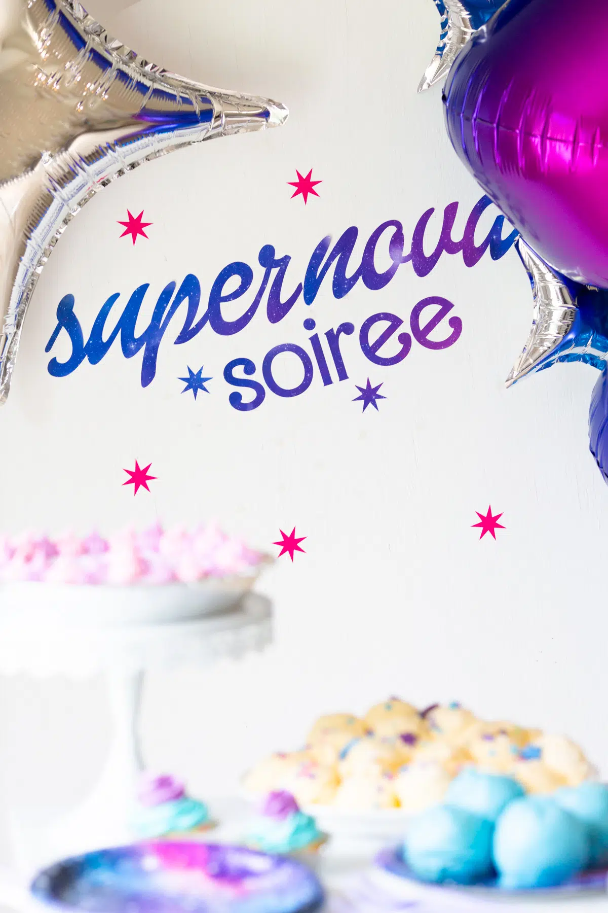 star trek prodigy party table with supernova soiree sign